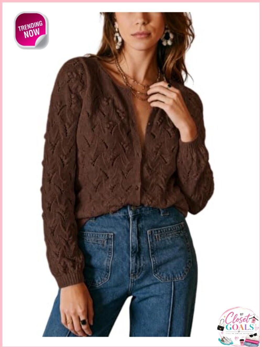Long Sleeve Button Down Crochet Knit Cardigan